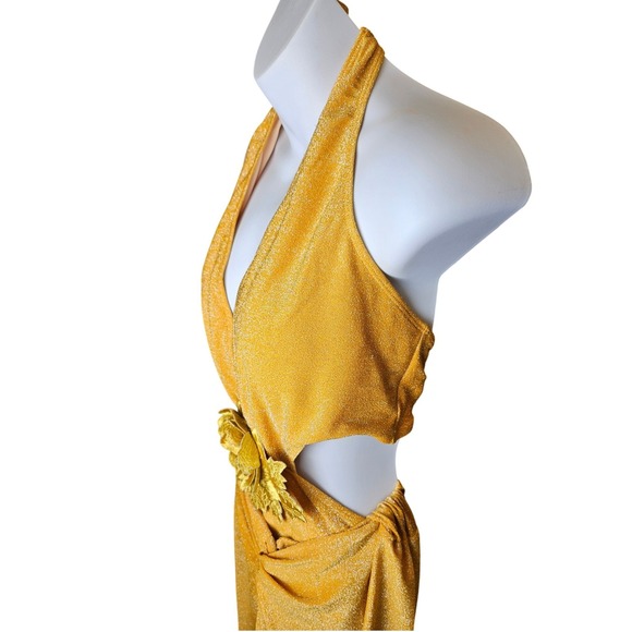 Unbranded 3pc Bodysuit Skirt Set Womens One Size Gold Excellent Metallic Floral - Picture 6 of 6